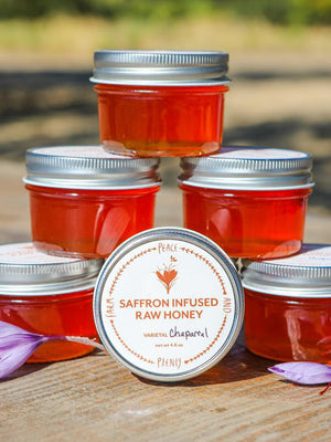 Saffron infused raw honey jars